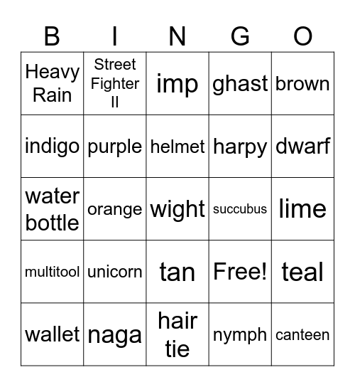 Untitled Bingo Card