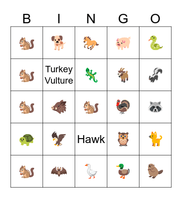 Animal Bingo Card
