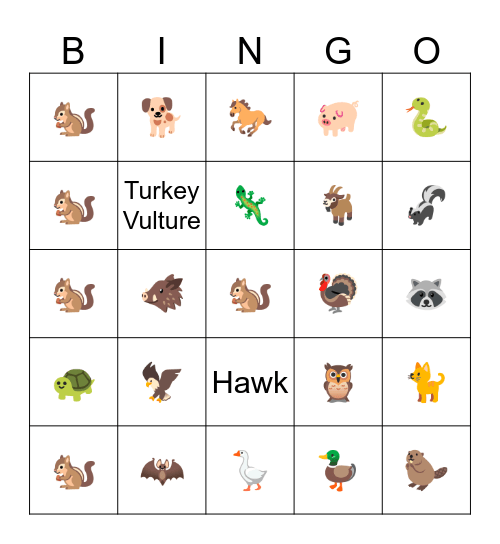 Animal Bingo Card