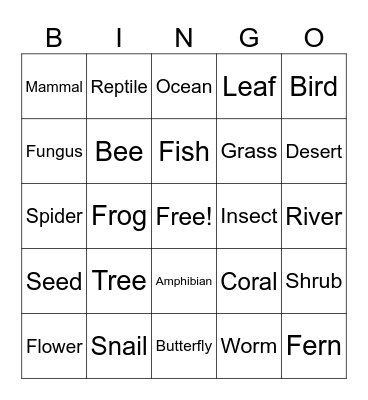 BIODIVERSITY GAME Bingo Card