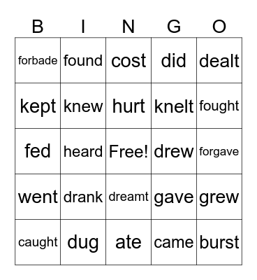 IRREGULAR VERBS BINGO Card