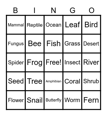 BIODIVERSITY   GAME Bingo Card