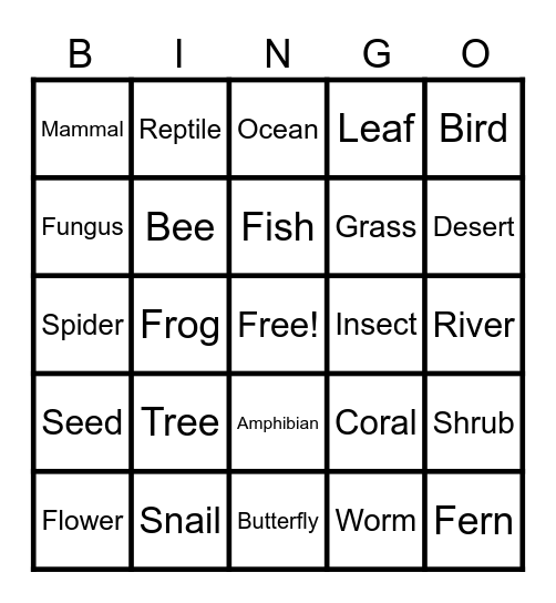 BIODIVERSITY   GAME Bingo Card