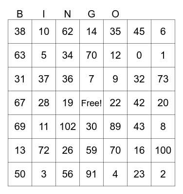 5th Grade Math Bingo - Multiplication Bingo Card