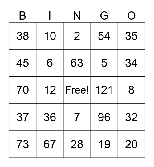 5th Grade Math Bingo - Multiplication Bingo Card