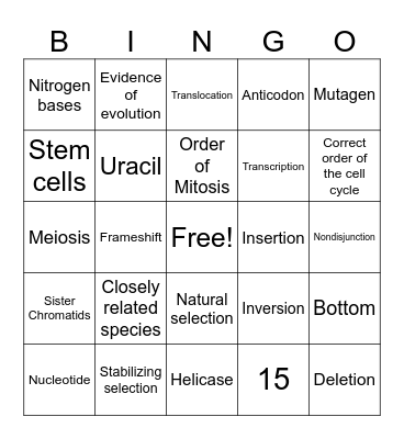 5/21 Bingo Biology Bingo Card