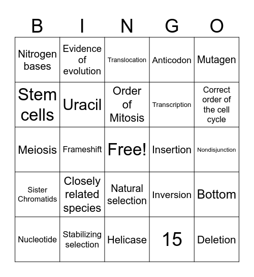 5/21 Bingo Biology Bingo Card