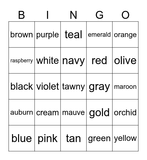 Color Bingo Card