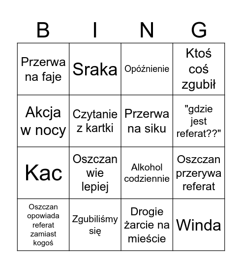 Bingo Objazdowe Bingo Card