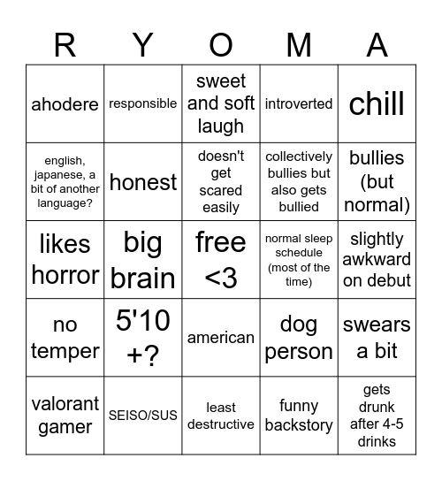 RYOMA BARRENWORT Bingo Card