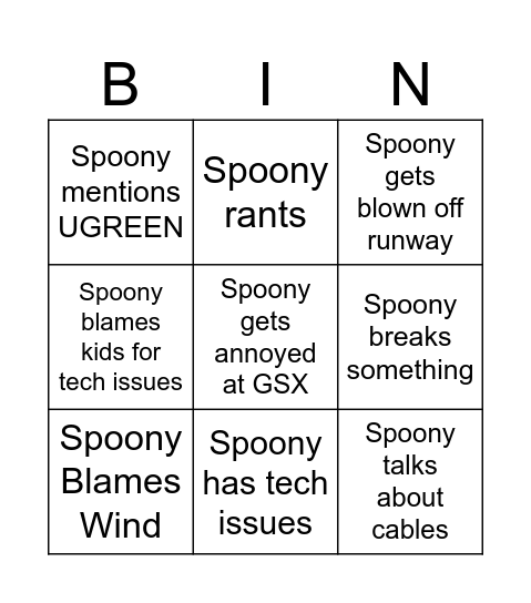 Spoony Bingo Card