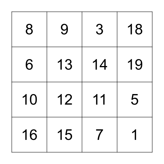 Number Bingo Card