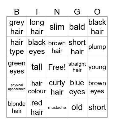 Physical Appearance Bingo Card