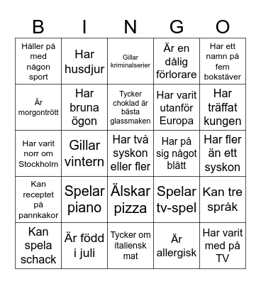 Lära känna-bingo Card