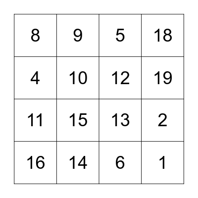 Number Bingo Card