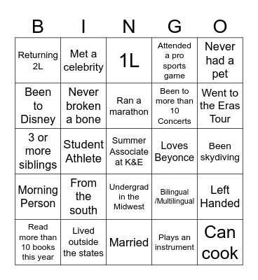 Summer Associate Bingo Card
