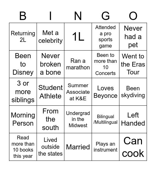 Summer Associate Bingo Card