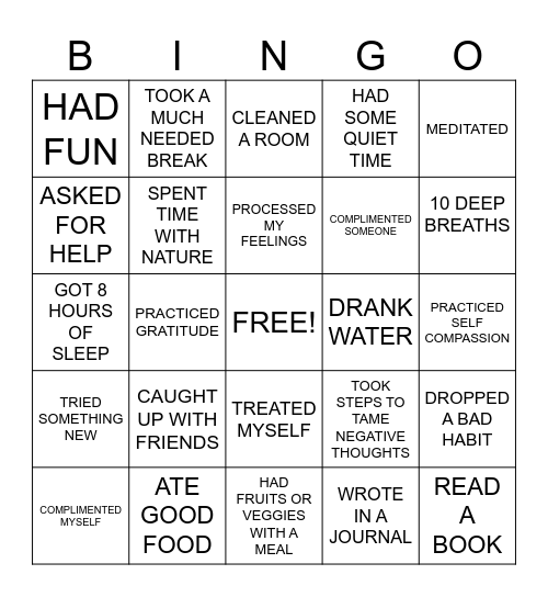 SELF-CARE BINGO Card