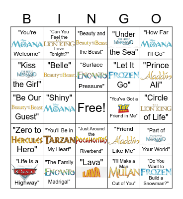 Disney Songs! Bingo Card