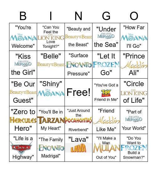 Disney Songs! Bingo Card