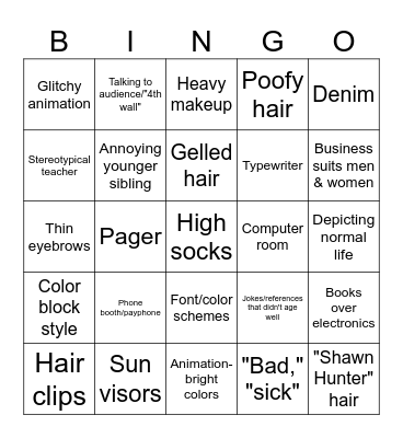 90s TV Bingo Card