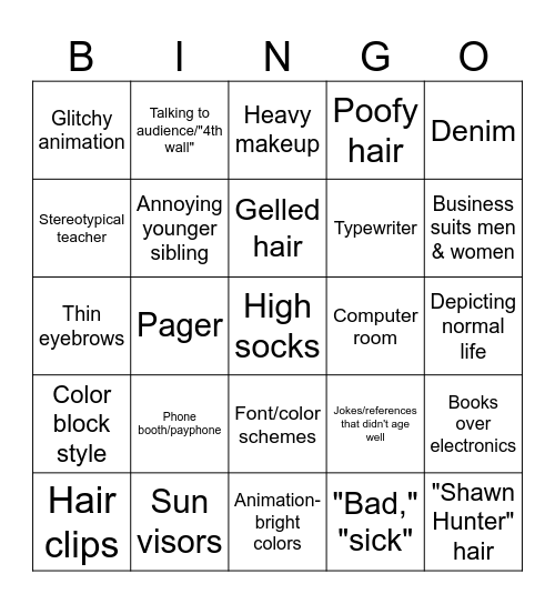 90s TV Bingo Card