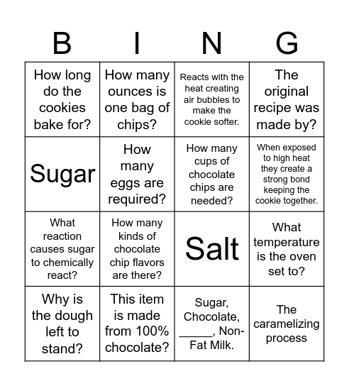 Chem Cookie Bing! Bingo Card