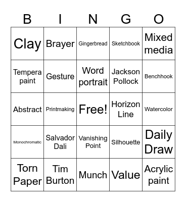 End of the Year Art Bingo Card