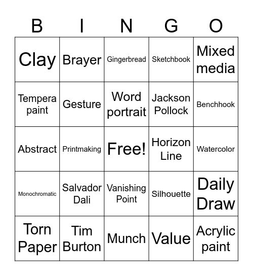 End of the Year Art Bingo Card