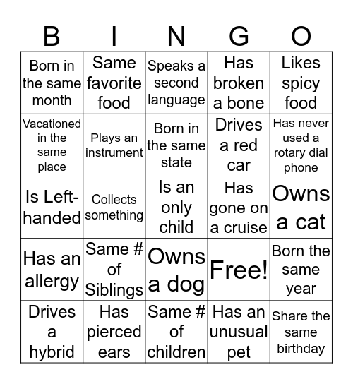 People Bingo Card