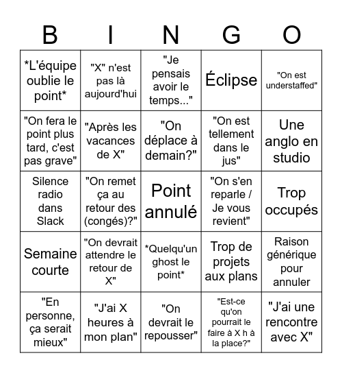 POINT FAUVE REMIX BINGO Card