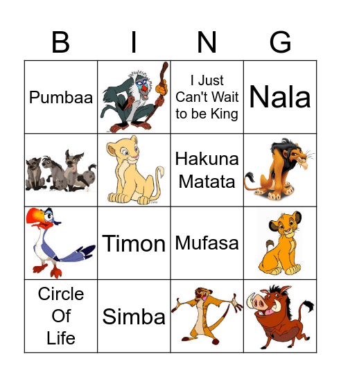 LION KING Bingo Card