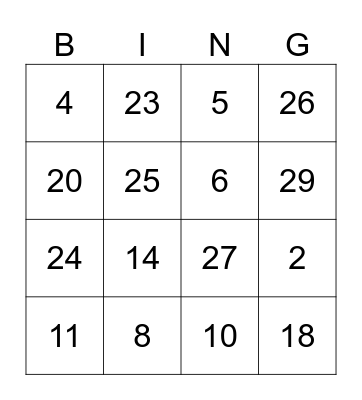Number bingo Card