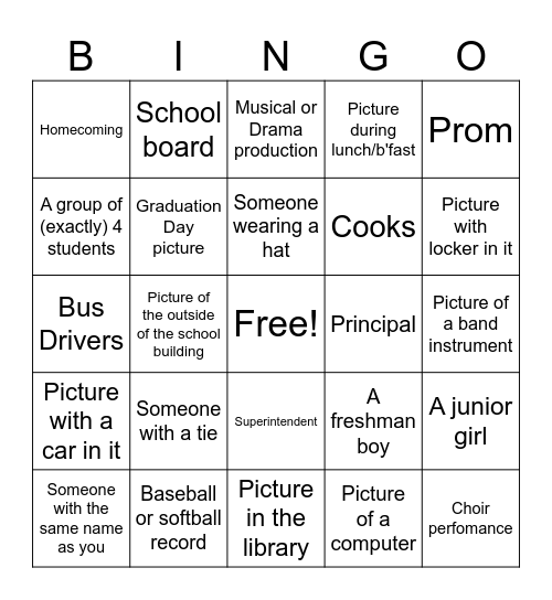 TV Yearbook Bingo Card