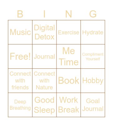 Mental Well-Being Bingo Card