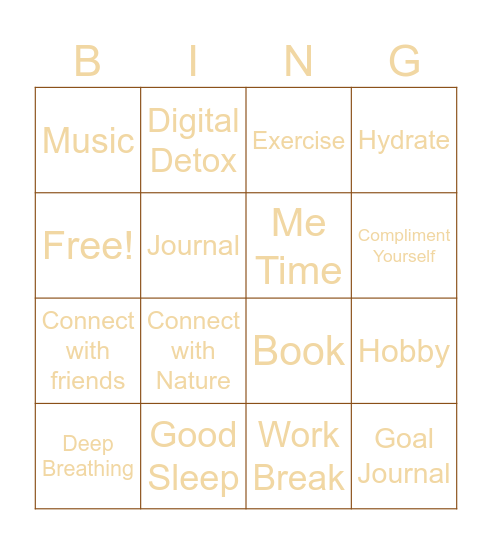 Mental Well-Being Bingo Card