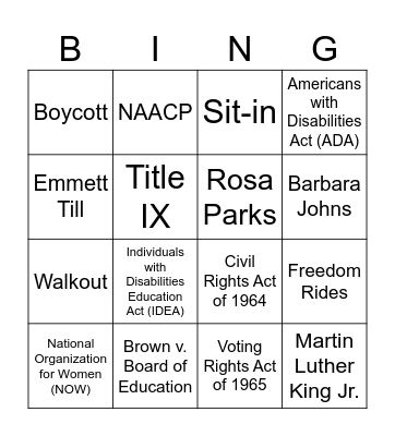 Civil Rights Vocab Bingo Card
