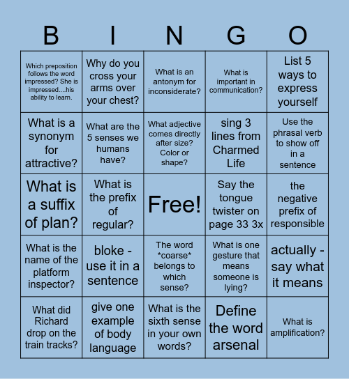 Teen Express Unit 1 review Bingo Card