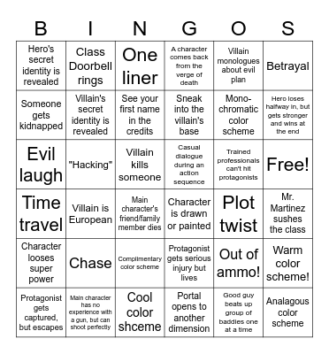 Action Movie Bingo Card