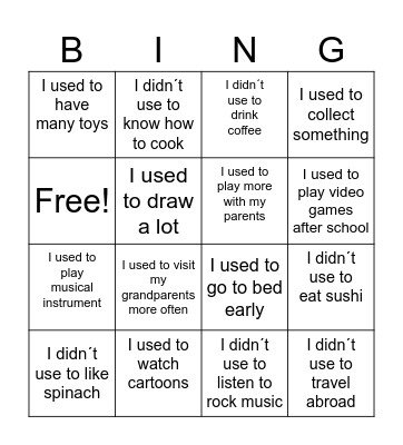 Used to Bingo Card