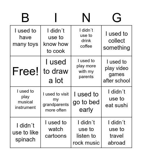 Used to Bingo Card