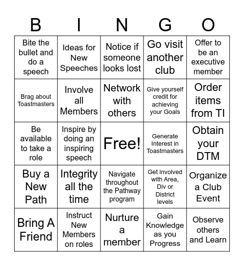 Toastmaster Bingo Card