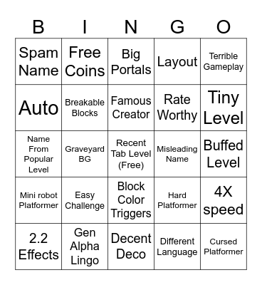 GD Recent Tab Bingo Card