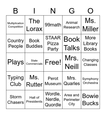 3rd Grade Bingo Card