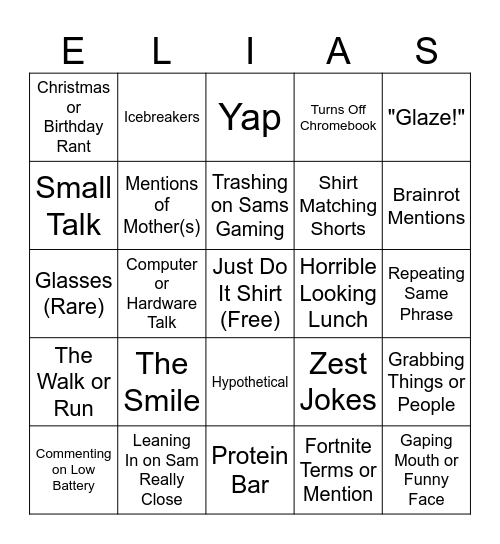 Elias Bingo Card