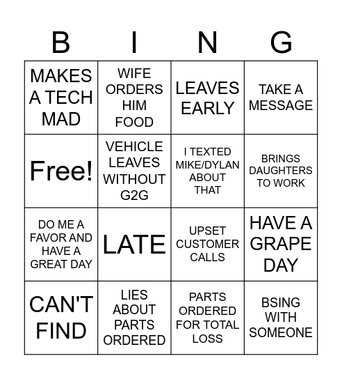 PARKER Bingo Card