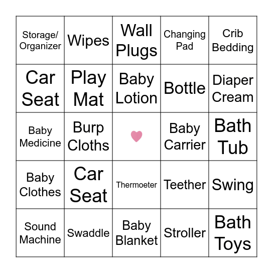 Baby Shower Bingo Card