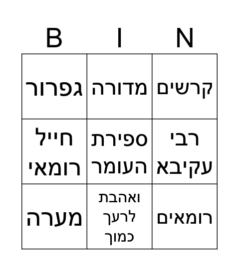 לג בעומר Bingo Card