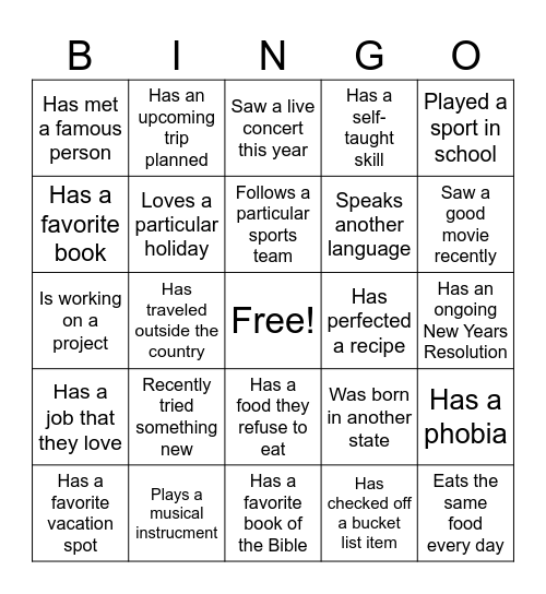 People Bingo + Bingo Card