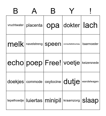 Baby shower bingo Card